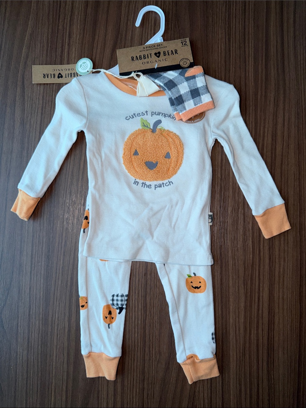 Rabbit & Bear Organic Kids Pumpkin Pajama Set - Cream & Orange